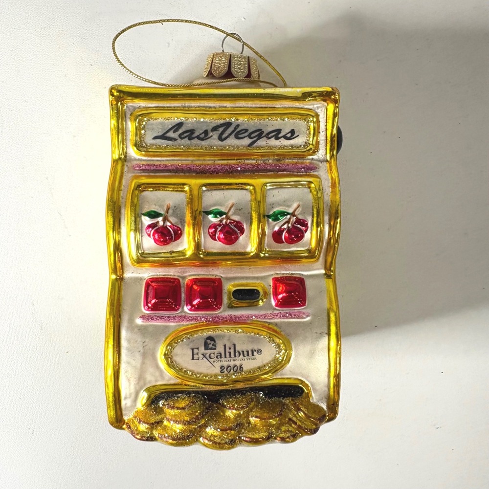 Excalibur Las Vegas 2006 Glass Ornament Game Machine Souvenir Gold Glitter